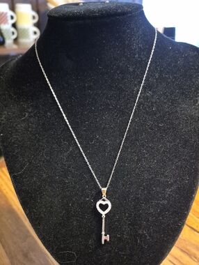 Silver Heart Key Pendant Necklace - Women Jewelry
